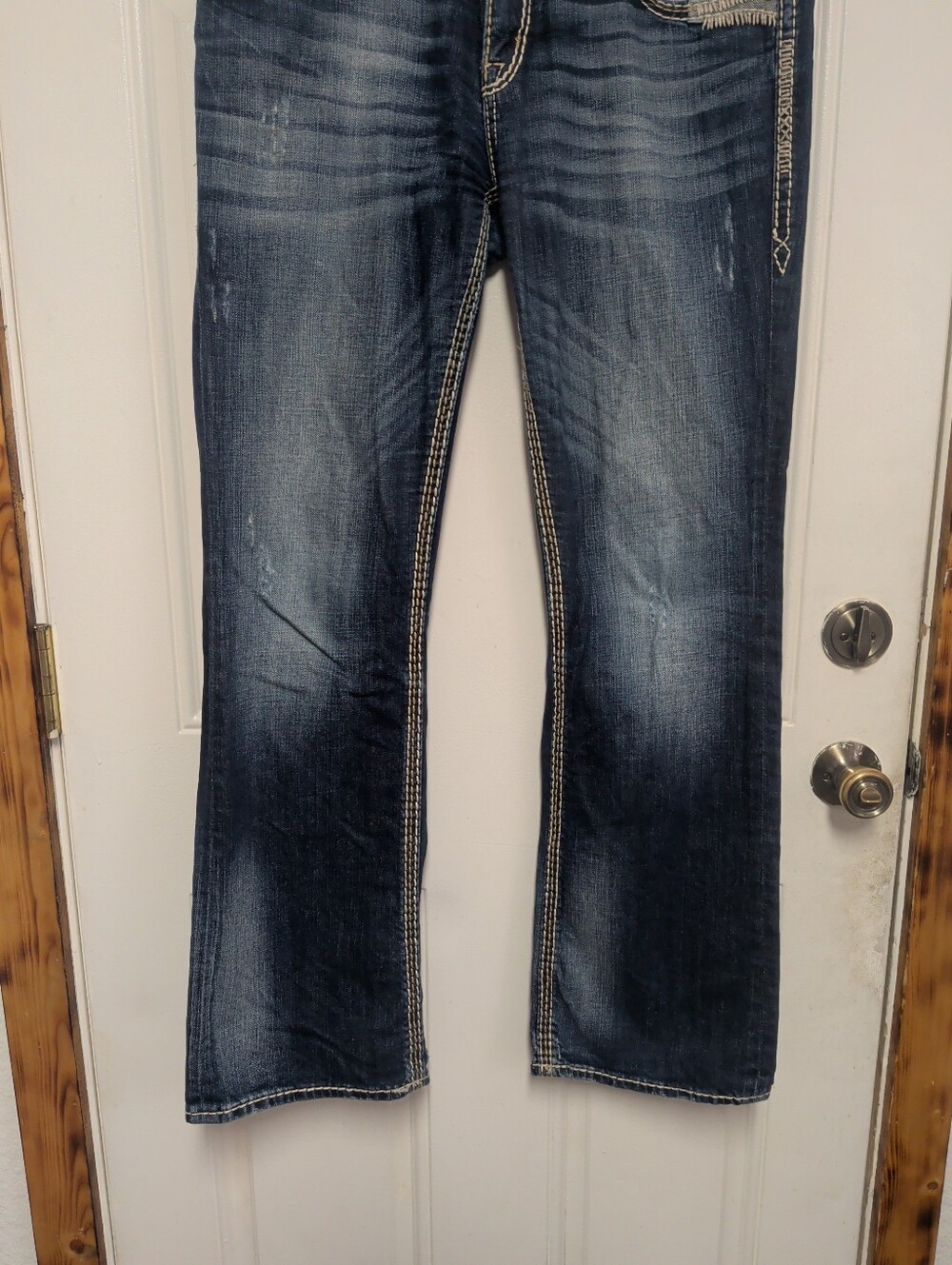 Rock Revial Roza Easy Boot Women Blue Denim Jeans Sz 31 Flap Pocket Distressed - Picture 3 of 16